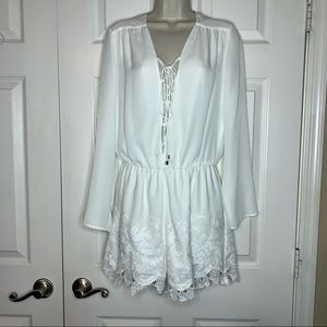 Wayf White Long Sleeve Romper Lace Detail